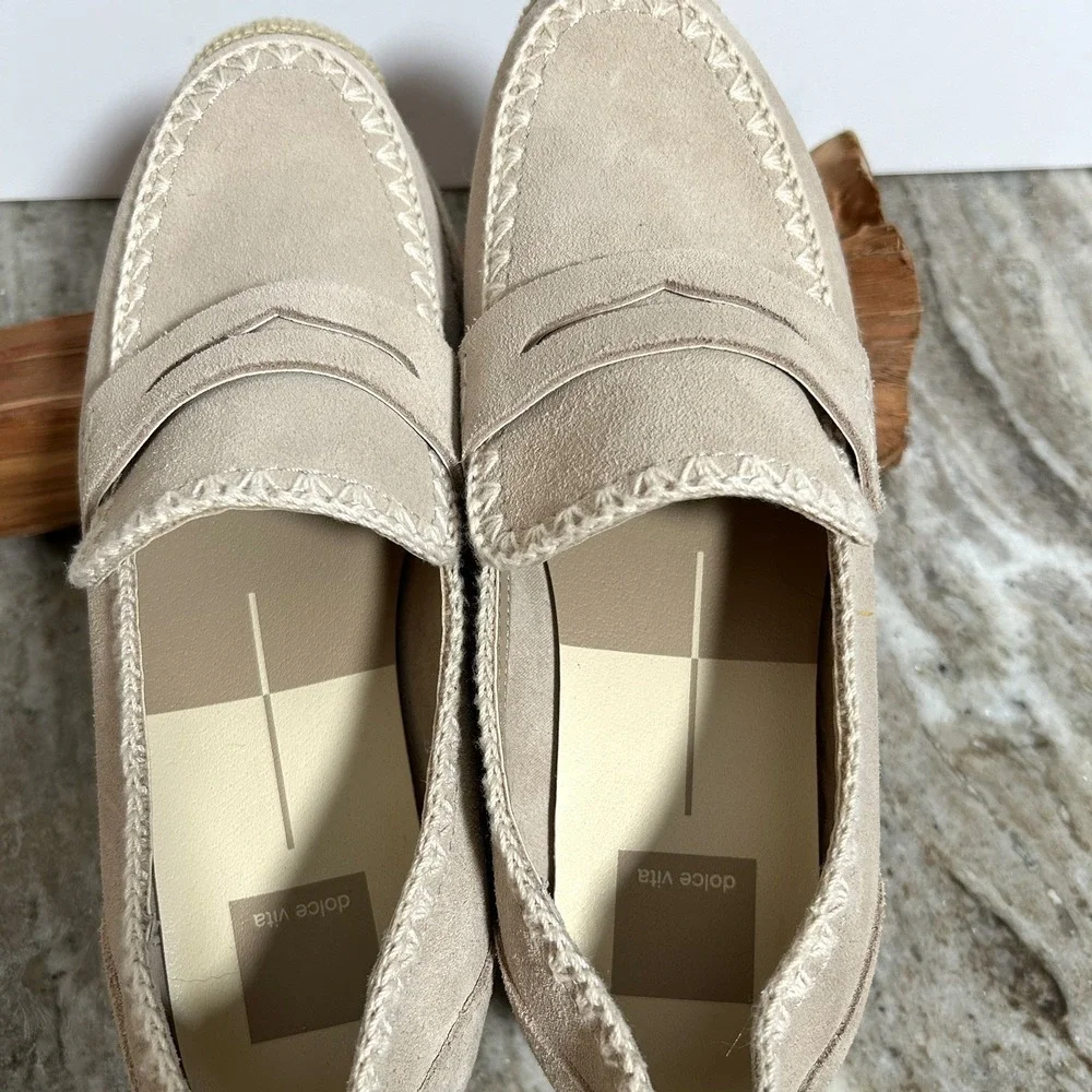 Dolce Vita JALIA Platform Espadrille Wedge Loafer Ivory Suede 7.5